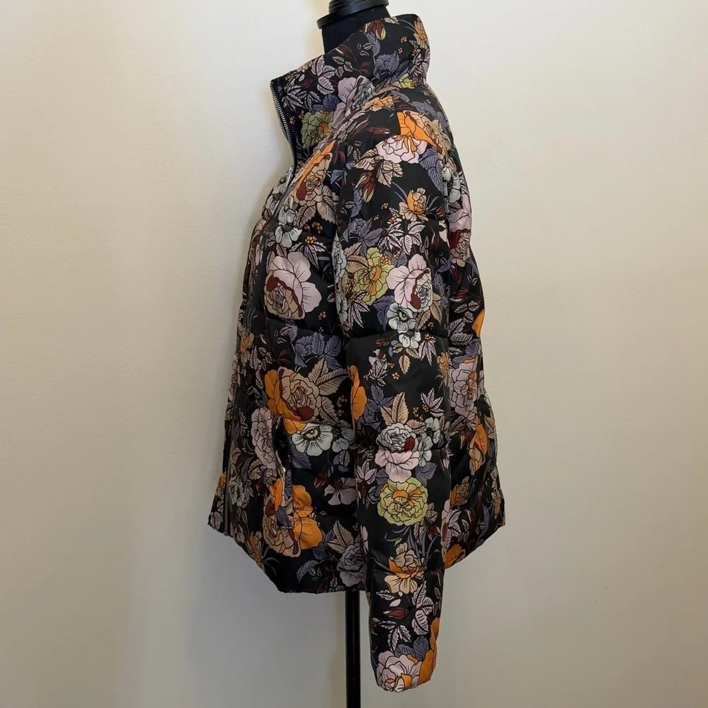 Who What‎ Wear Womens L Floral Puffer Jacket Boho Retro Light Vintage Inspired